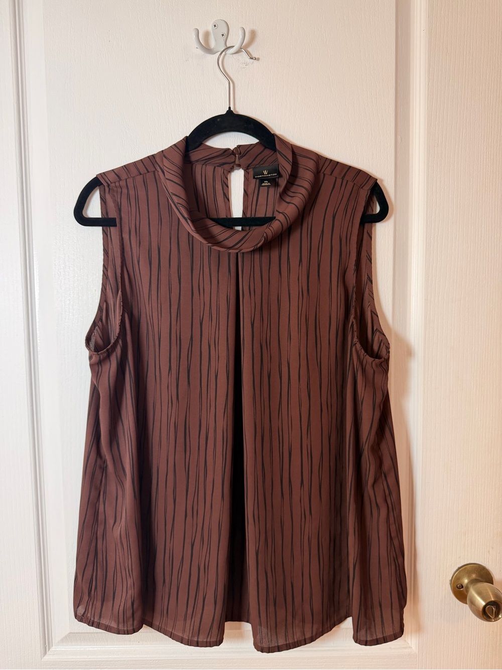 Worthington Brown Sleeveless Mock Neck Striped Camisole